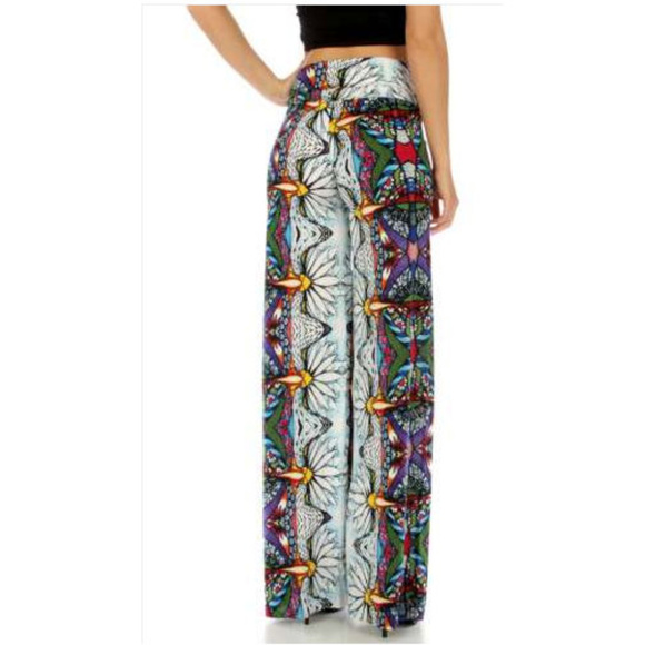 Yelete Purple & White Aztec Wide Leg Palazzo Pants - Picture 3 of 3